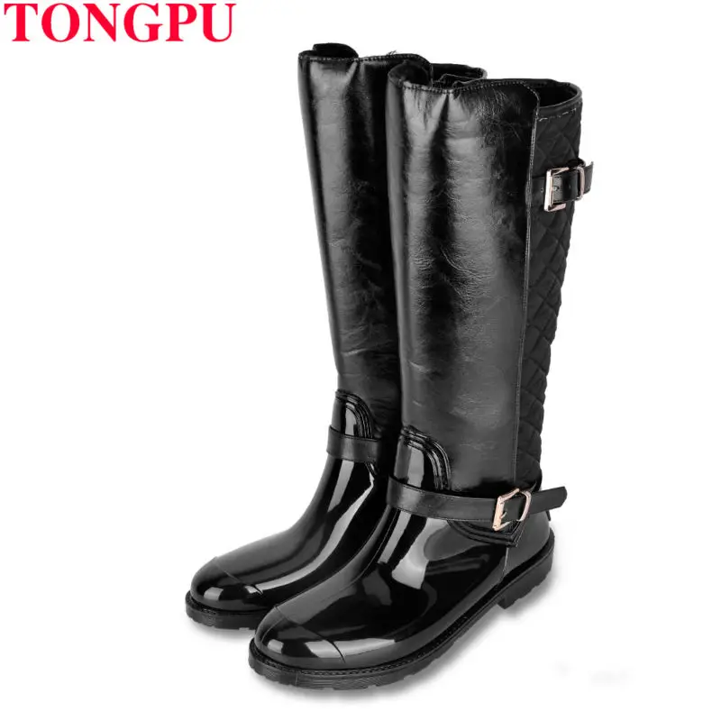 Hot Sale Women Boots Water Shoes Warm Sharon Stretch High Boots Fashion Flat Bottom Lady Winter Waterproof Boots Pvc With Velvet