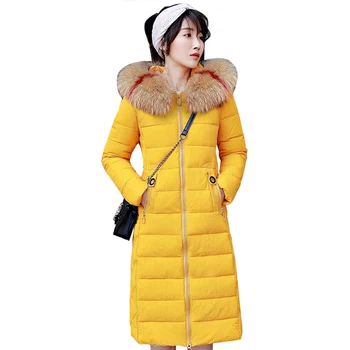 

Big fur winter coat thickened parka women stitching slim long winter coat down cotton ladies down parka down jacket women 2018