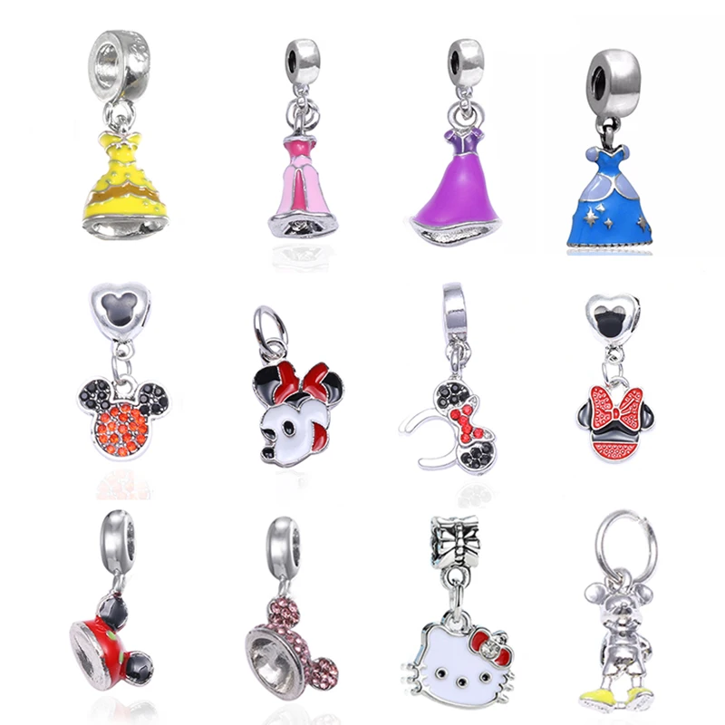 

TOGORY 2Pcs/lot 2018 Cartoon Collection Mickey Minnie Pendant Charm Fits Original Pandora Charm Bracelet DIY Jewelry Berloque