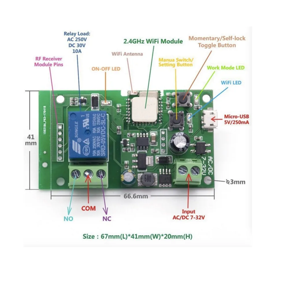 1 канал Wifi беспроводной Smart Switch Inching Self-locking 5 в 12 В PSF для AMAZON Alexa Google Home FZ2309-12V