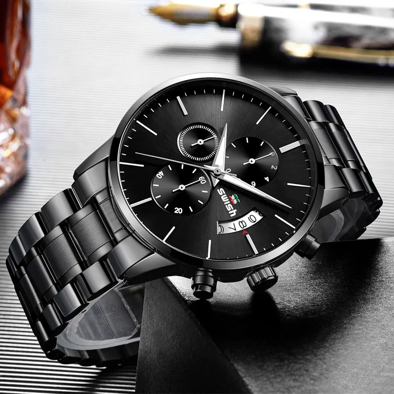 Ceny SWISH 2019 mężczyźni wodoodporna stal nierdzewna mody sporta zegarek kwarcowy zegar mężczyzna zegarki Top marka luksusowe mężczyzna zegarek