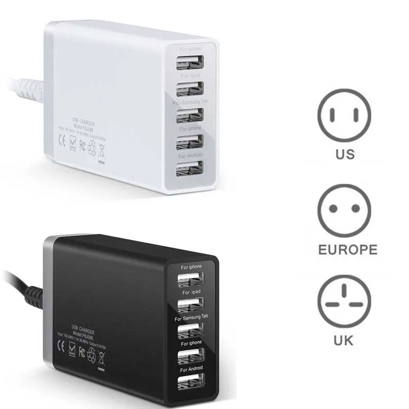 New Hot 5 Port USB Charging Station Multi Port Charger Home Desktop Hub