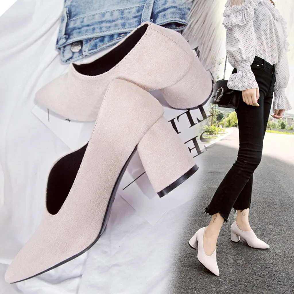 Женские Модные пикантные однотонные вечерние свадебные туфли на высоком толстом каблуке с острым носком одноместный обувь насосы# XTN