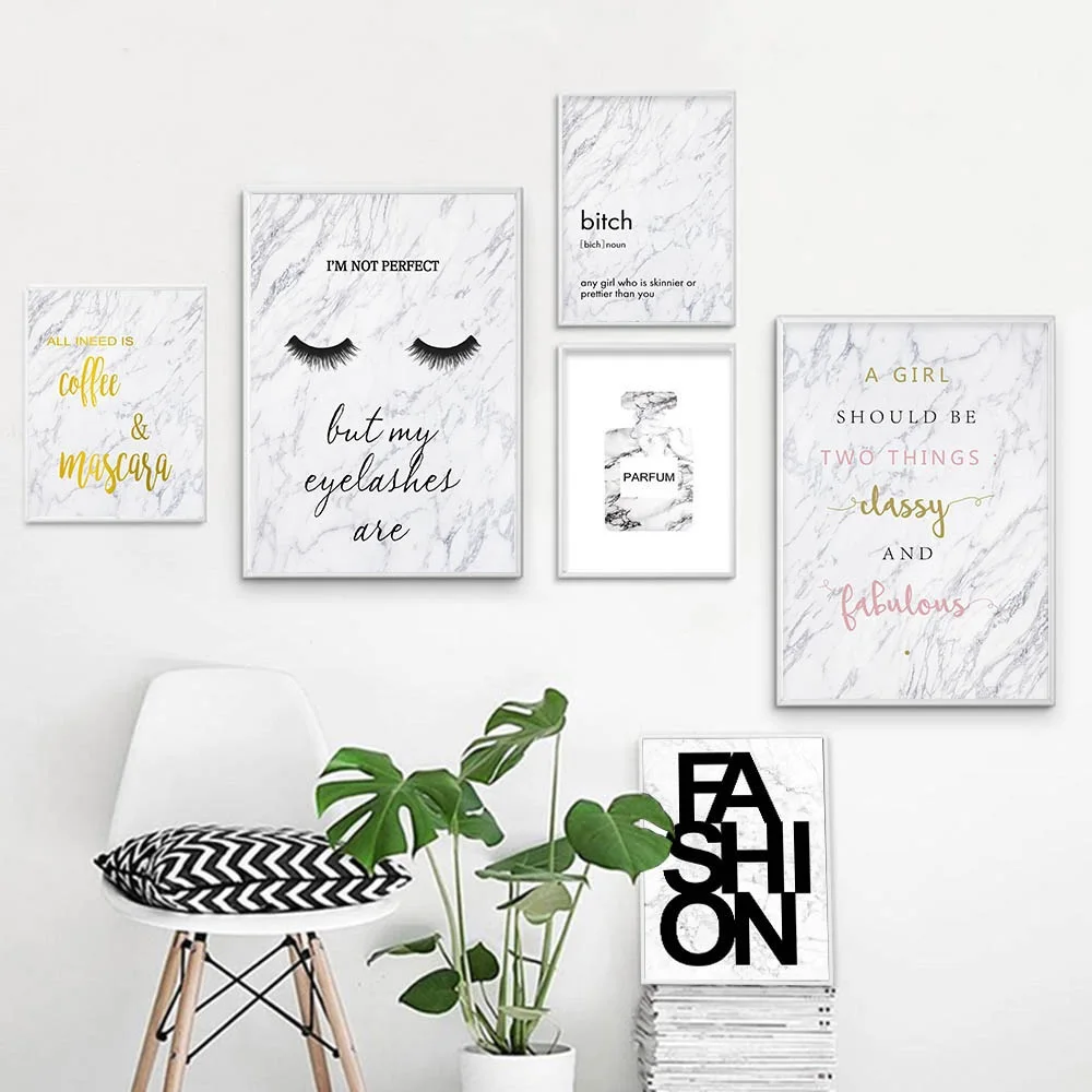

Fashion Canvas Art Poster Print Perfume Eyelashes Marble Painting Nordic Style Wall Picture for Living Room Decor Unframed