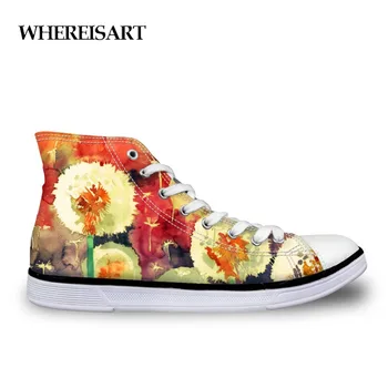 

WHEREISART Colorful Dandelions Painting Women Shoes Casual Art Painting Canvas Shoes Female Flat Vulcanize Shoes Outdoor Zapatos