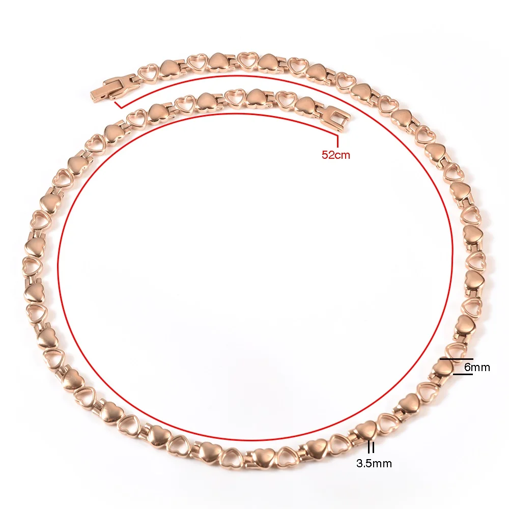 Ювелирный Набор Wollet, 99.999% германий, сердце, дизайн из нержавеющей стали, магнитное ожерелье, браслет для женщин, розовое золото, серебро, цвет - Окраска металла: Rose Gold Necklace