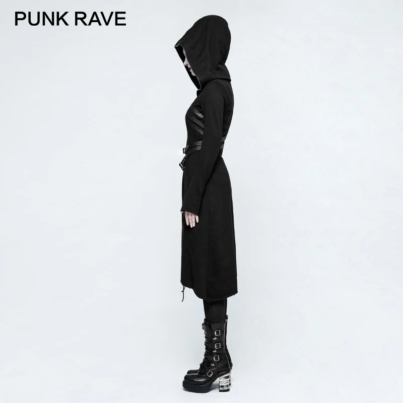 PUNK RAVE Gothic Asymmetric Sweater Coats Steampunk Rock Harajuku Punk Cosplay Jackets Retro Women Casual Hooded Witch Coat
