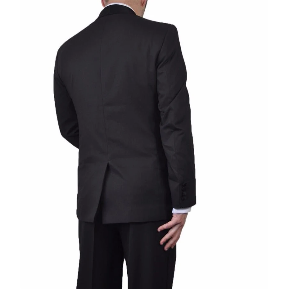 HB044 черный атласный воротник две пуговицы Черный Жених v-образный вырез, петличный смокинг жениха лучшие мужские свадебные костюмы(куртка+ брюки