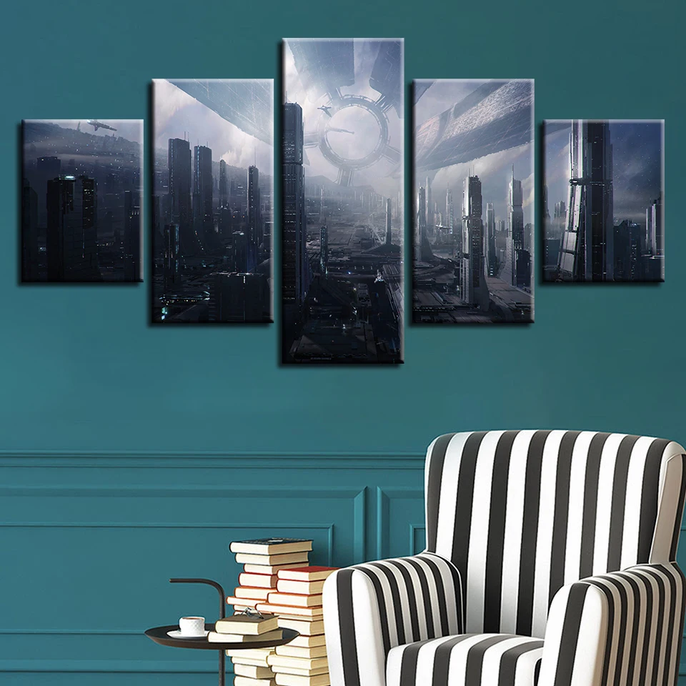 Canvas Prints Paintings Wall Art Frame 5 Pieces Mass Effect Citadel