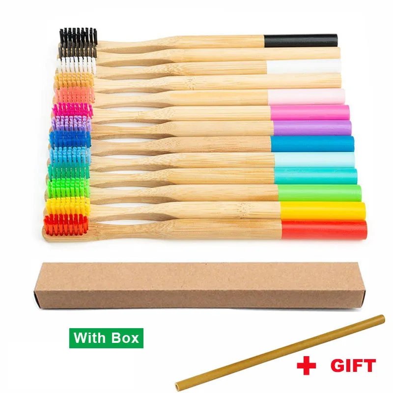 

Boxed Eco-friendly Rainbow Bamboo Toothbrush Handle Multicolor Natural Brush Bamboo Biodegradable Soft Bristle Toothbrush