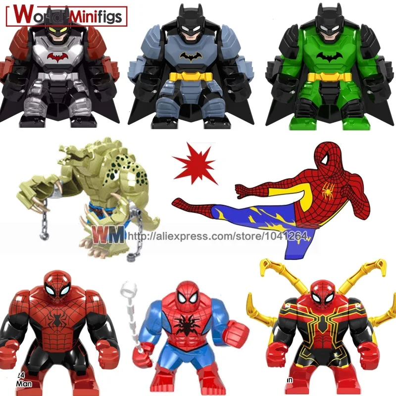 

Marvel Big Batman Spider Man Crocodile Single Super Heroes Black Panther Iron Man Thanos Pepper Building Blocks Toys