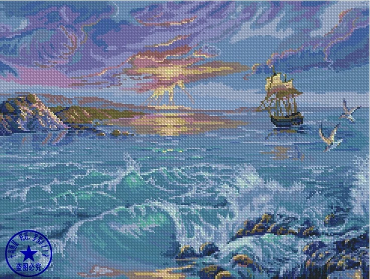 CS-1062 cross stitch kit ocean waves rough sea and boat ship.jpg