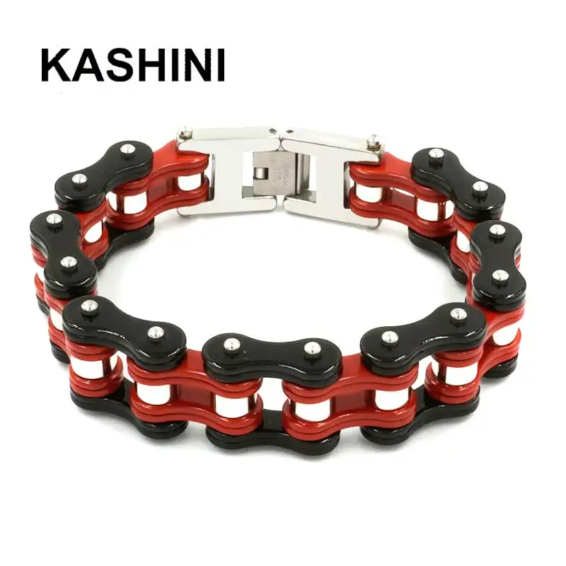 

Stainless Steel 316L Bicycle Chain Red Black Big Bracelets & Bangles Motorcycle Chain Bracelet Men Biker Jewelry Gift Wholesale