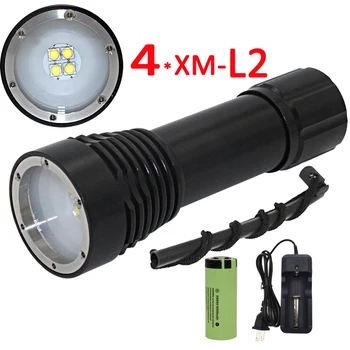 

Photography Video Diving flashlight 4x XM-L2 LED Underwater Torch Lamp Waterproof Scuba Dive Lantern+ 26650 Battery +Charger