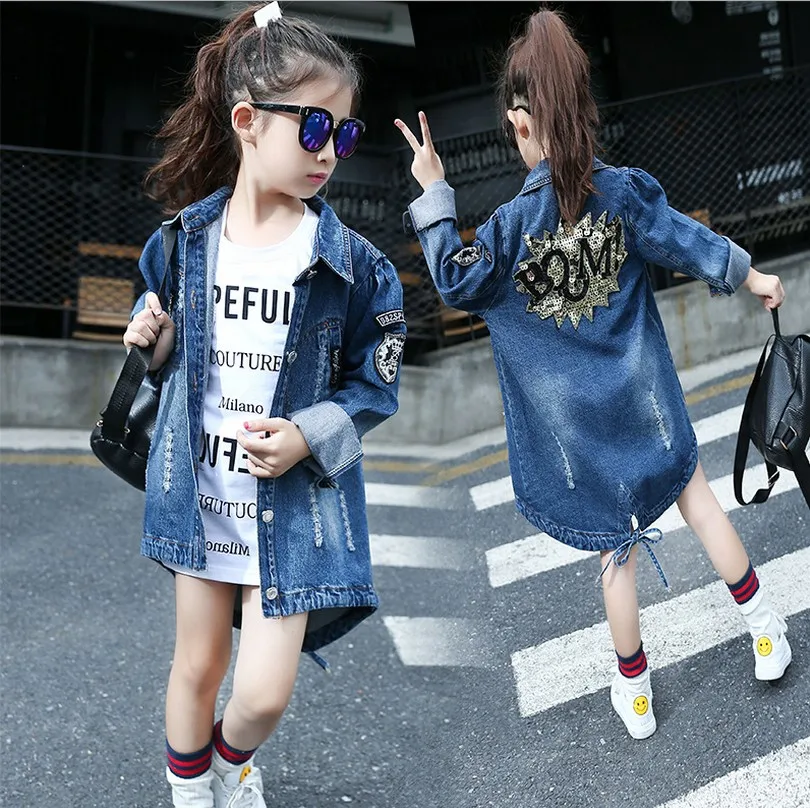 2016 New autumn Girl Coat Print denim Button Trench children Jacket long Sleeve Toddler kids girl outwear for 9 10 11 13 years 2016 New autumn Girl Coat Print denim Button Trench children Jacket long Sleeve Toddler kids girl outwear for 9 10 11 13 years