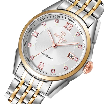 

SKONE Casual Date Stainless Steel Wristwatch Automatic Mechanical Watches Men Luxury Brand Diamond Roman Male Business Watch