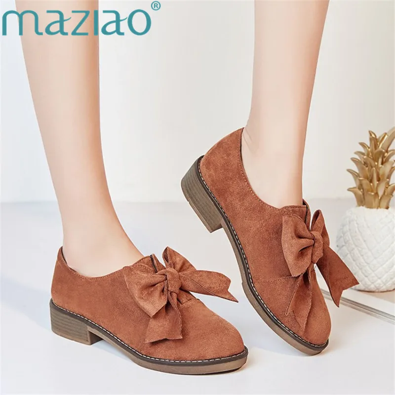 

Female Shoe Suede Round Head Low Heel Rubber Single Shoes Vintage Comfortable Ladies Shoe Casual Black Brown MAZIAO