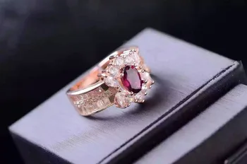 

Natural red garnet gem Ring Natural gemstone ring 925 sterling silver trendy Elegant Round luxury women girl gift Jewelry