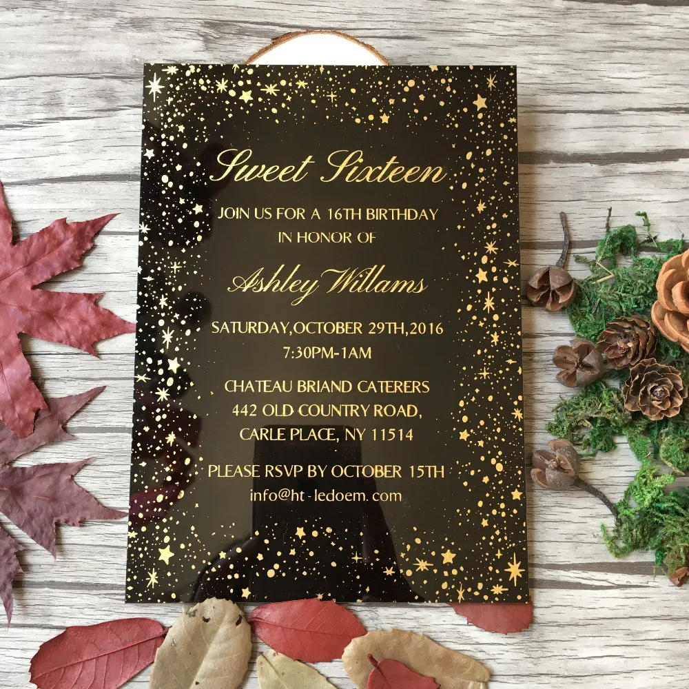  Customized 5X7inch 100pcs per lot Black Acrylic Birthday Invitation Card Acrylic Invitations sweet  - 32790973513