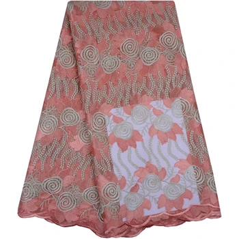 

Nigeria Wedding African Lace With Rhinestones African French Tulle Lace Fabric 5 Yards A1119
