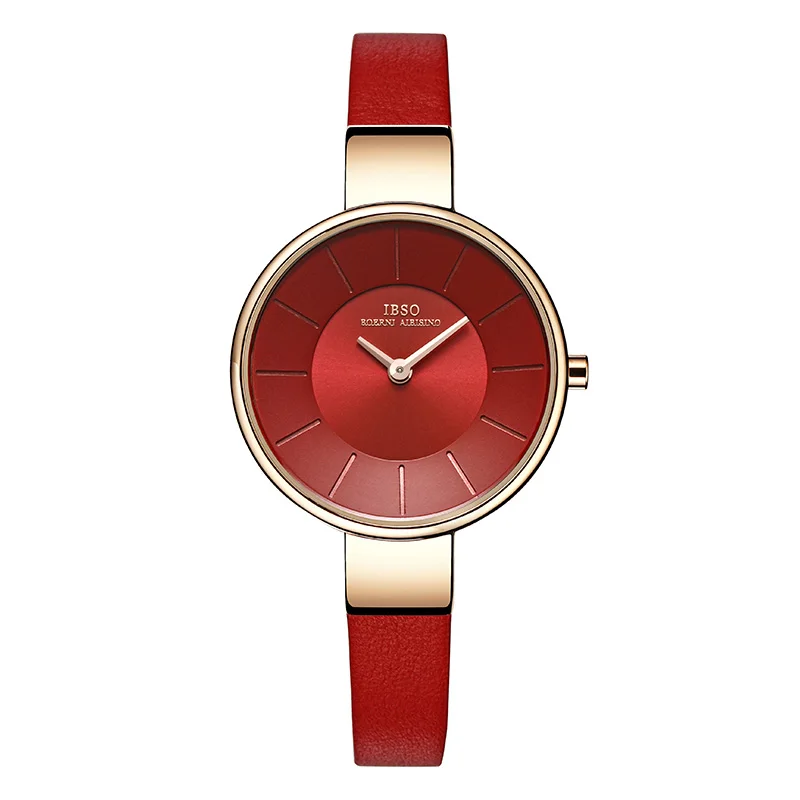 IBSO Топ бренд 6,5 мм ультра тонкий нержавеющая сталь кожаный ремешок Curren часы для женщин браслет часы кварцевые наручные часы#2249 - Цвет: Red Leather