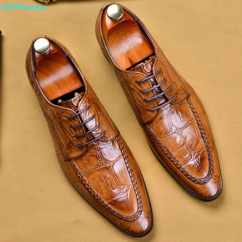 

2019 Hot Luxury Men's Dress Shoes Genuine Leather Handmade Man Crocodile Pattern Wedding Office Business Suit Shoes