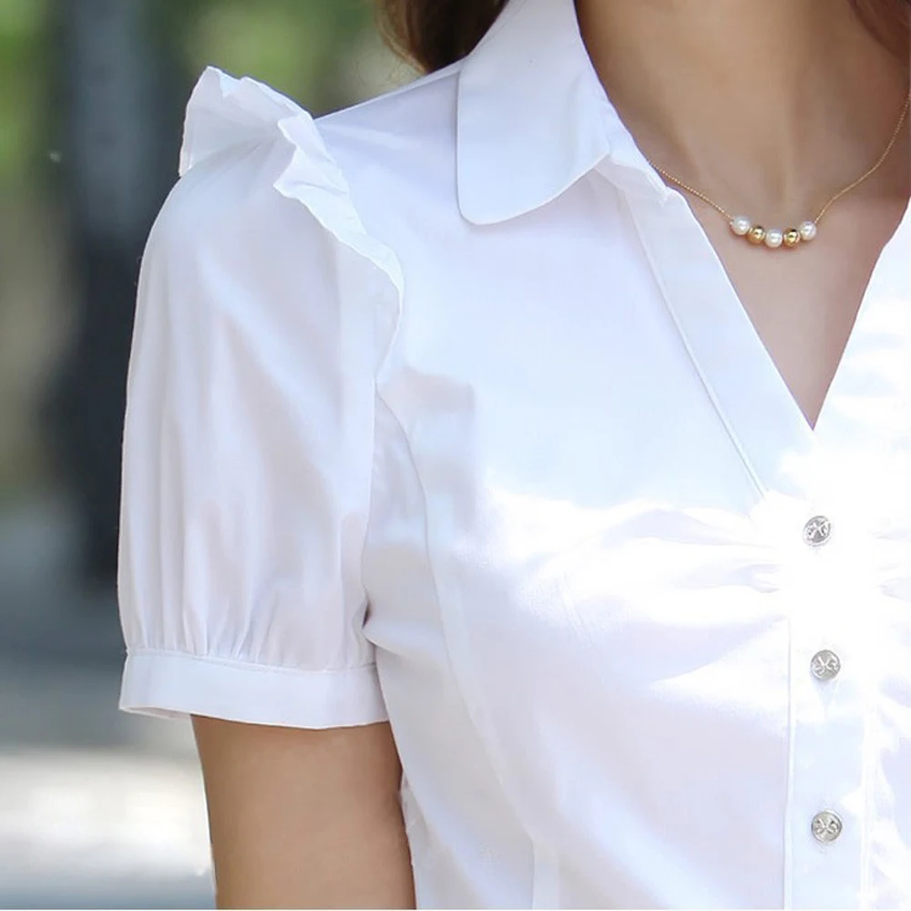 2019 Summer Women's Short Sleeve Cotton Blouses Shirts Plus Size Ladies Officewear Elegant Blouse Feminina White Formal Shirt