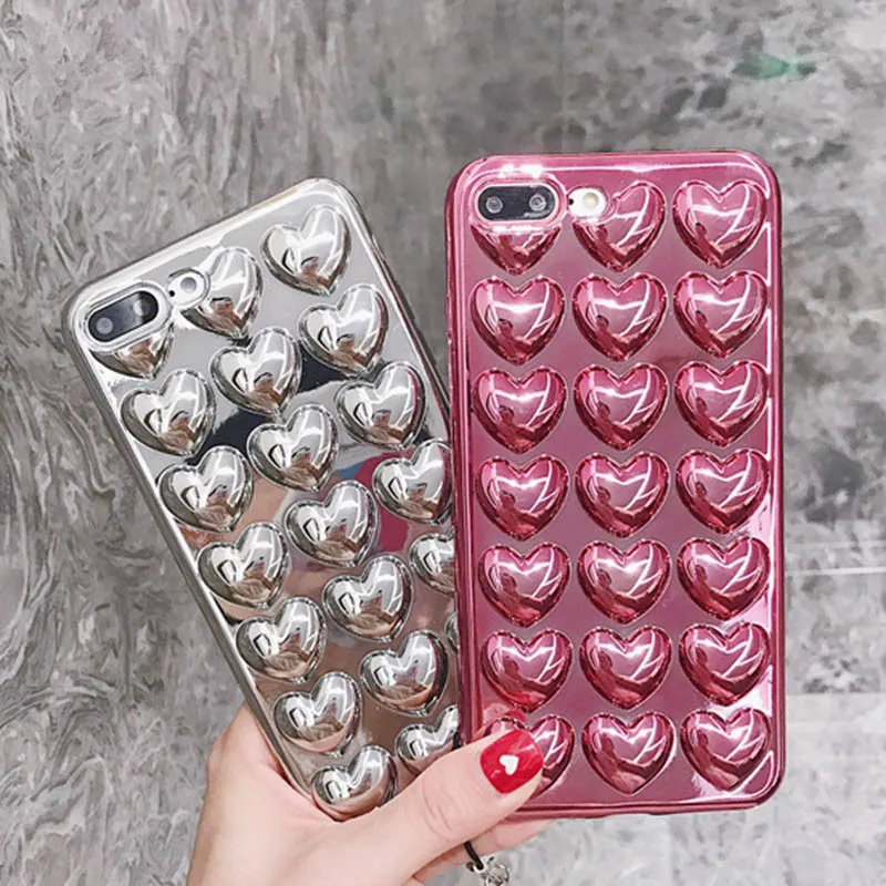 

Shining Cute Love heart soft TPU Plating Case For iPhone 7 6 6S Plus 6 Red Phone Cover Back For iPhone X XS max XR 7 plus Capa