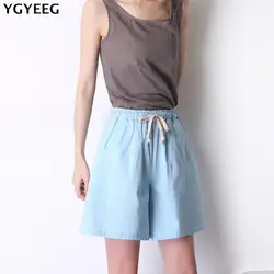 YGYEEG Модные женские летние повседневные шорты Для женщин льняные и хлопковые свободные короткие штаны эластичная кулиска Карманы Шорты