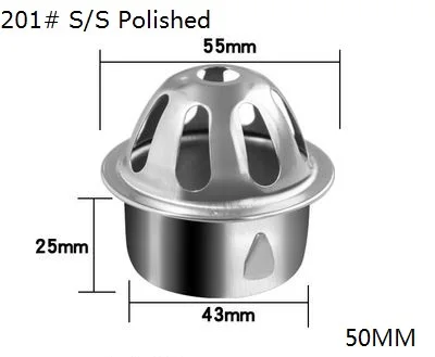 Premintehdw нержавеющая сталь для крыши балкона дренажные Стоки с куполом плоские ПВХ трубы канализационных стоков вставить крышку - Цвет: 2 Inches 201