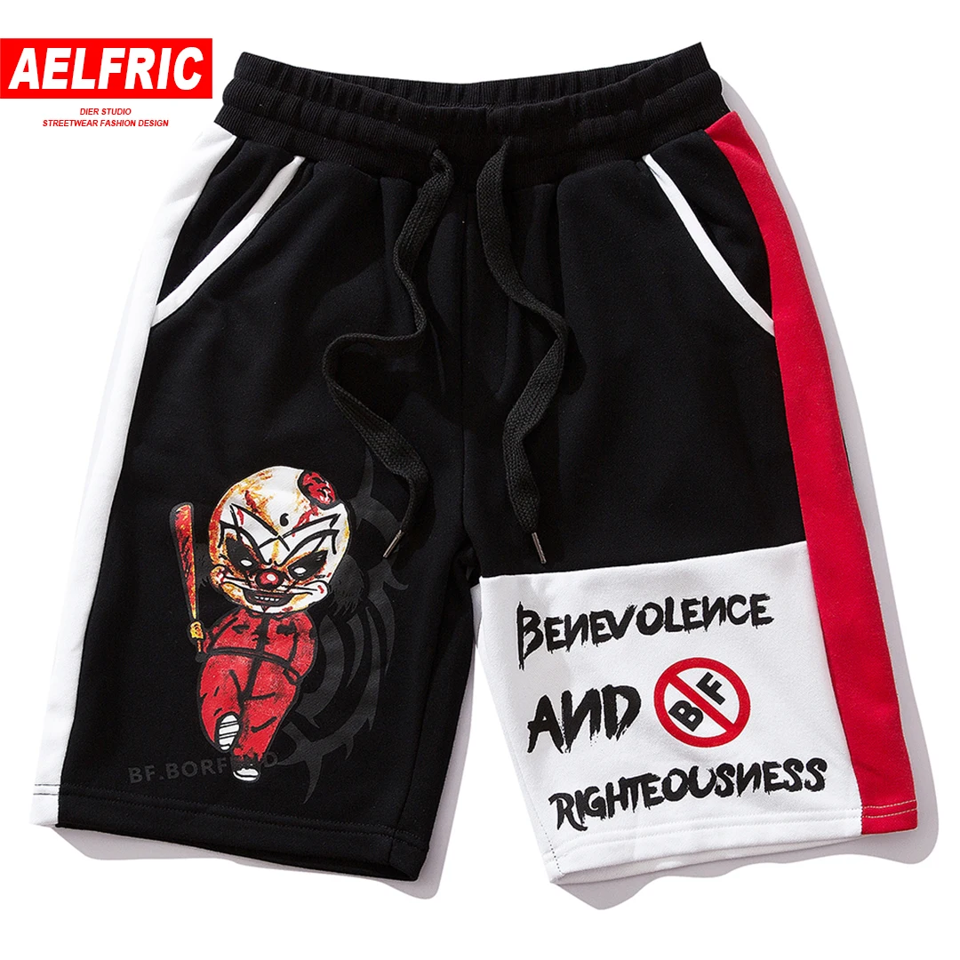 

AELFRIC Summer Color Block Pockets Streetwear Men Shorts 2019 Ghost Doll Printed Hip Hop Sports Casual Loose Sweatpants Joggers