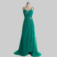 Chiffon Abendkleid mit Trägern Eine Linie Bördelte Lange Formales Kleid-abend-partei-kleid Emerald Green