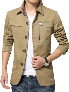 

New Jacket Men Fashion Design Veste Homme Spring Winter Outwear Coat Solid Cotton Khaki Brand Clothing M-4XL Mens Jackets