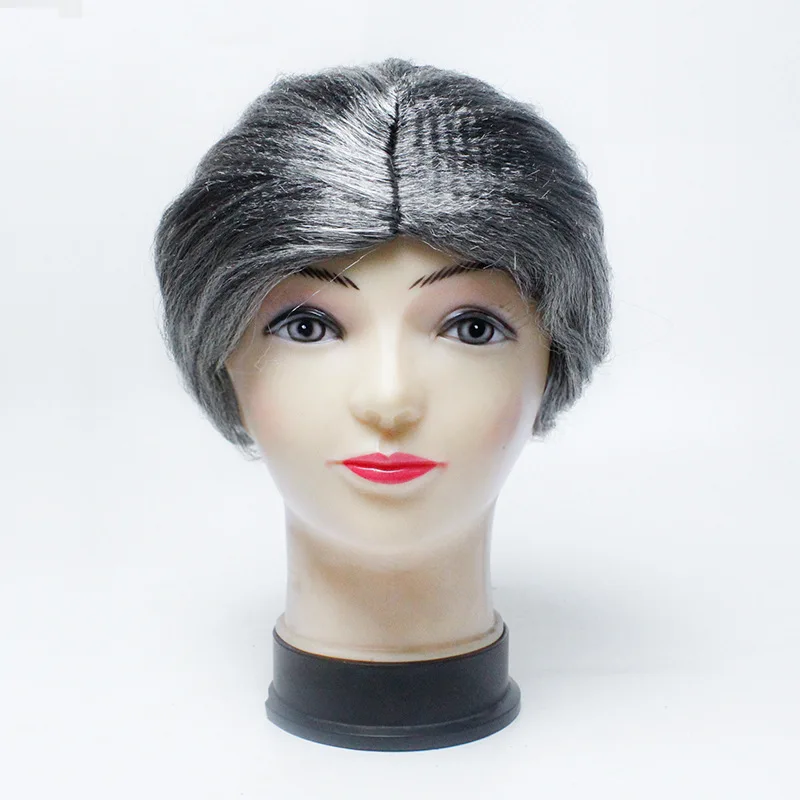 Short Old Ladies Grey Wig Bun Granny Grandma Hair Props Theatre