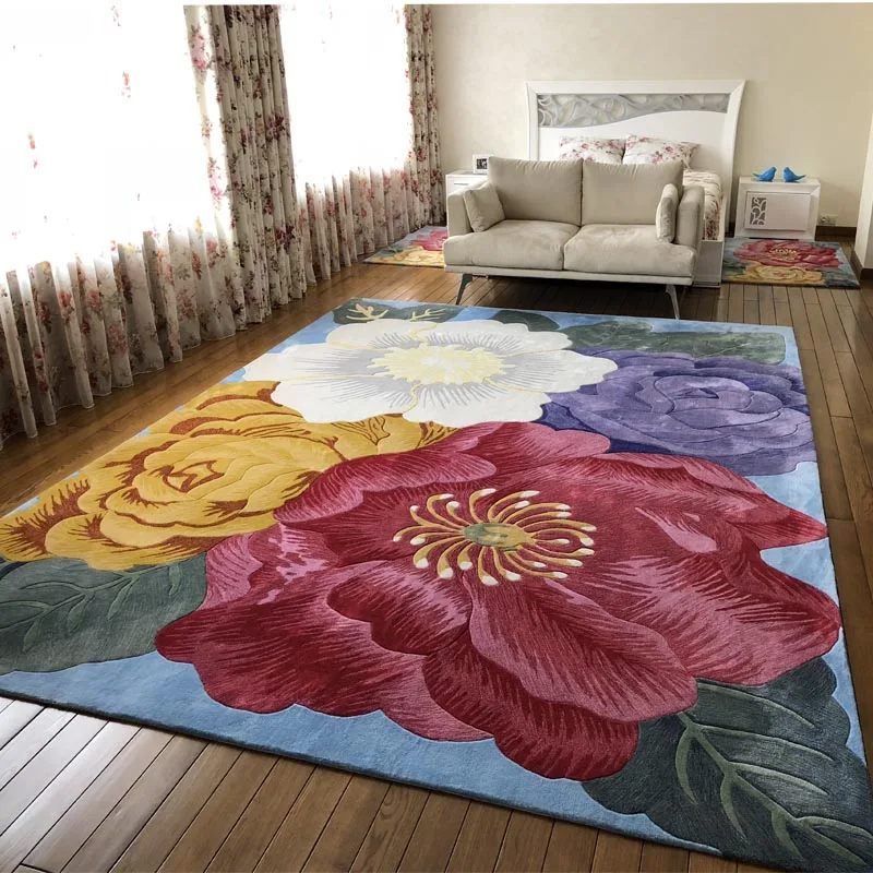 

Pink Flowers on carpets European and American Style Wool Ingredient for corridor Mat Rugs Decoration Full size rug Floral carpet