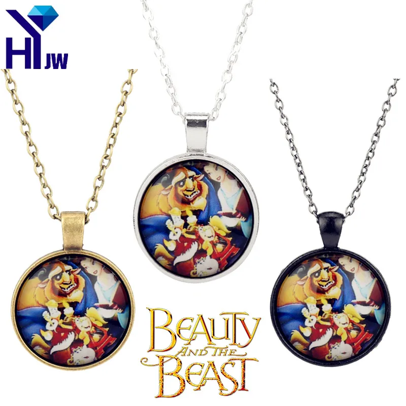 

HEYu Fashion Movies Beauty And The Beast Statement Glass Chain Necklace Jewelry Vintage Bohemian Glass Dome Cabochon Necklace