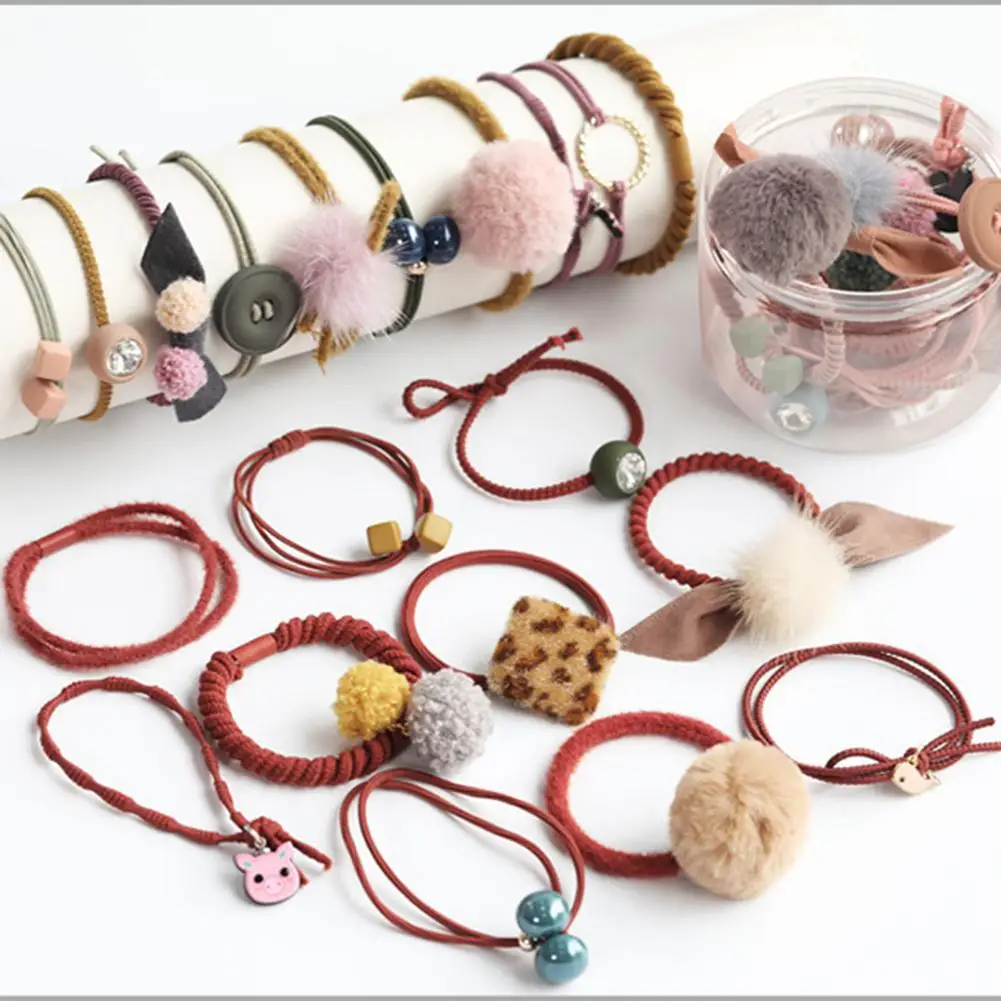 

10pcs Women Rubber Bands Cute Pompom Hair Ties Rope Scrunchie Ponytail Holder For Hair Accessories Elastic Hair Bands For Female