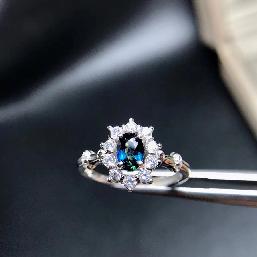 Natural blue sapphire gem Natural gemstone ring S925 sterling silver trendy Elegant Sun flower women party gift fine Jewelry