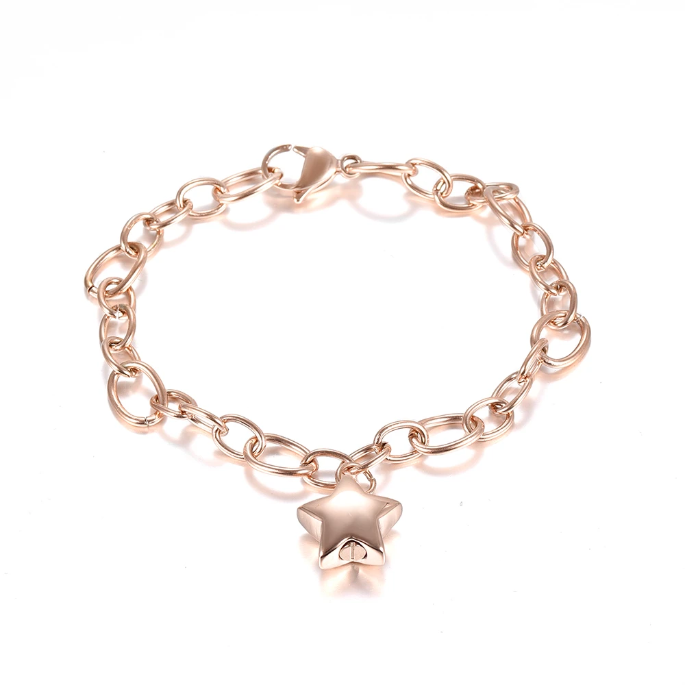 Star Charm Cremation Urn Link Bracelet Rose Golden Color chunky Chain Memorial Jewelry With Gift Box For Free Memorial Jewelry