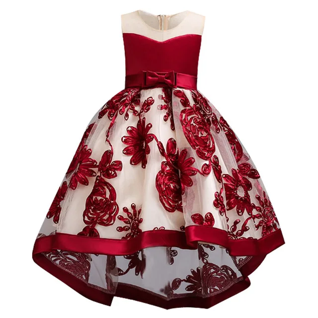 Рождественские детские платья для девочек; платье принцессы; Элегантное свадебное платье с цветочным узором для девочек; детское вечернее платье; vestido infantil - Цвет: Wine red