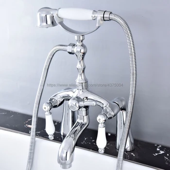 

Bathtub Faucet Chrome Deck Mounted Bathroom Tub Faucet Dual Handle W/ Hand Shower Sprayer Tub Mixer Tap Ntf758