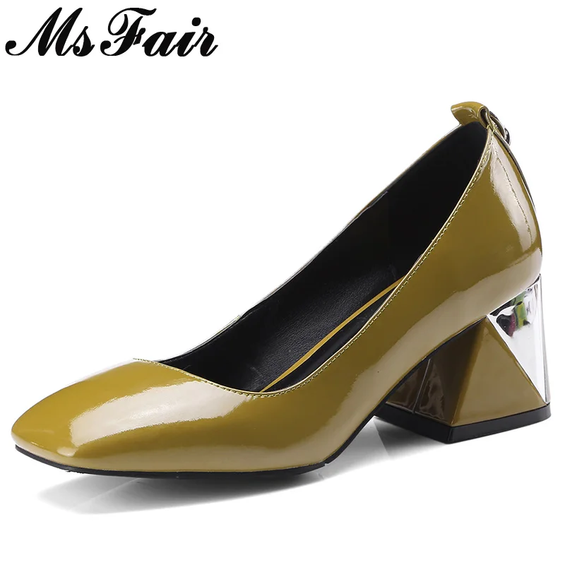 

MsFair Square Toe Square heel Women Pumps Fashion Metal Decoration Ladies High Heel Pumps 2018 New Spring Shallow Women's Pumps