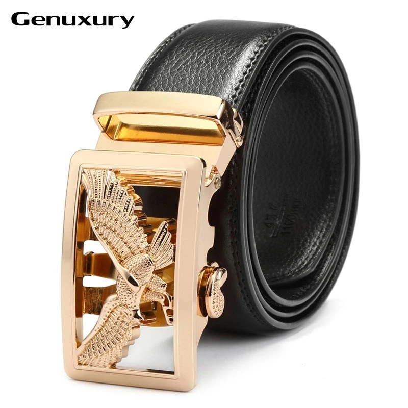 Genuxury leather belt elk eagle pattern buckle man`s belt strap