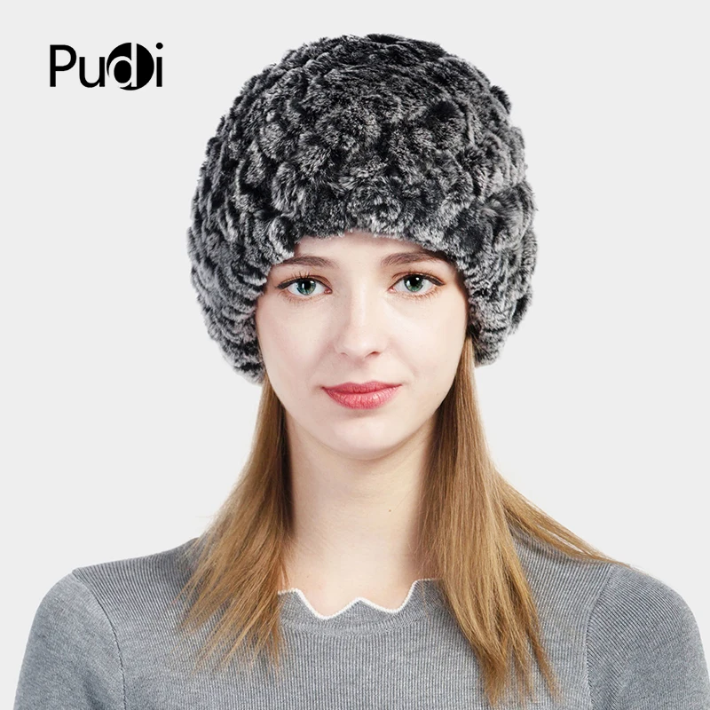 

Pudi HF707 women kint hat cap Rex rabbit fur caps hats winter warm beanies