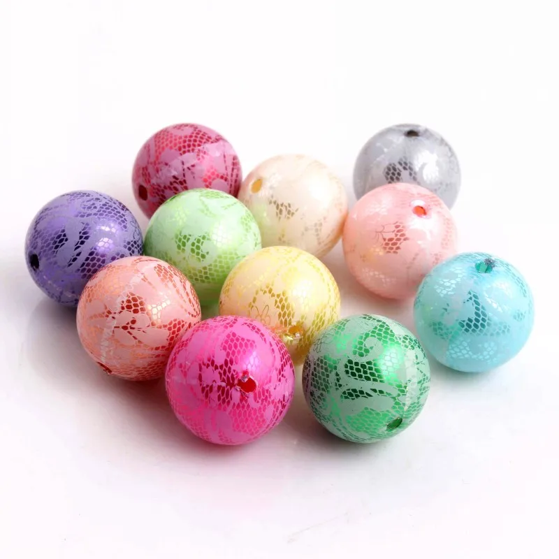 

Wholesale 20mm 12mm acrylic Imitation pearl print white lace beads for necklaces making!!