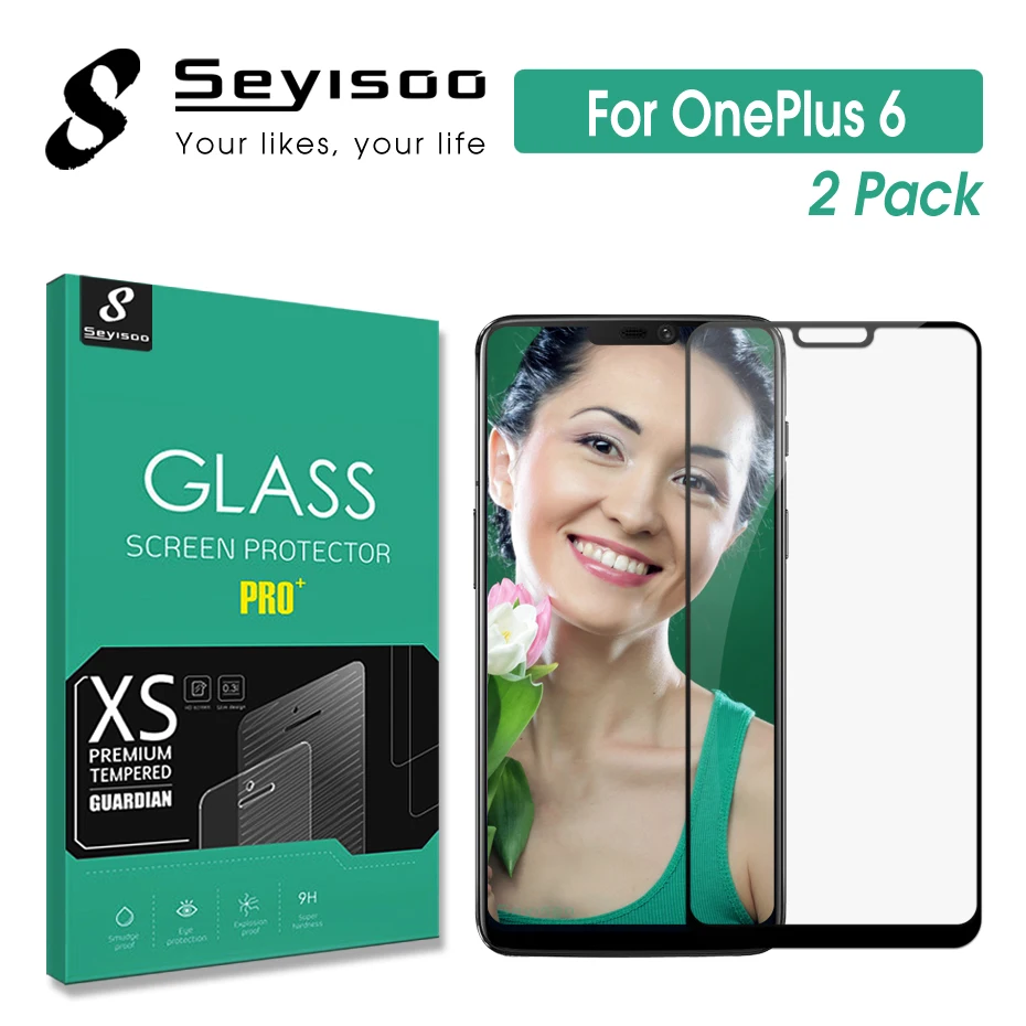 [2 Pack] 100% Original Seyisoo 2.5D 9H 0.3mm Full Cover Tempered Glass Screen Protector For OnePlus 6 One Plus 6 1+6 HD Film