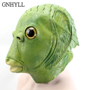 

Halloween Party Latex Cute Masquerade Rubber Golden Fish Masks Realistic fish head Mask Animal Full Head Mask Free Shipping