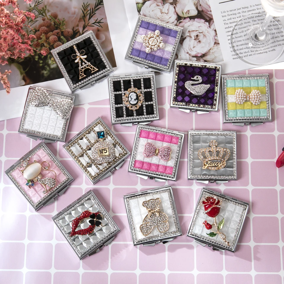 

party bridesmaid girl friend gift favors,bling crystal flower bowknot Heart,Mini Beauty makeup compact pocket Decorative mirror