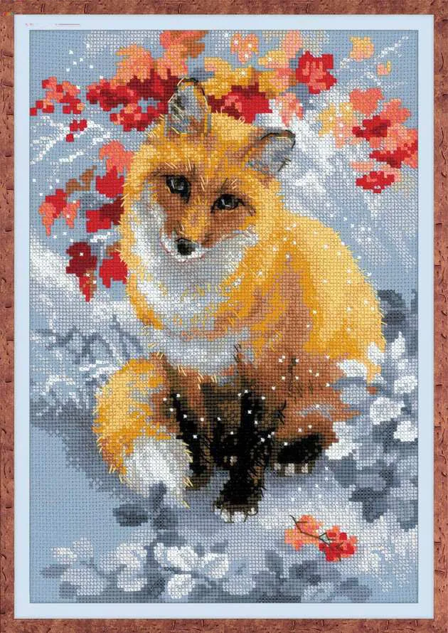 

Top Quality 14CT Counted Unprinted Cross Stitch Kits Needlework Fox Animals in the flowers Embroidery Home Decor Arts Handmade