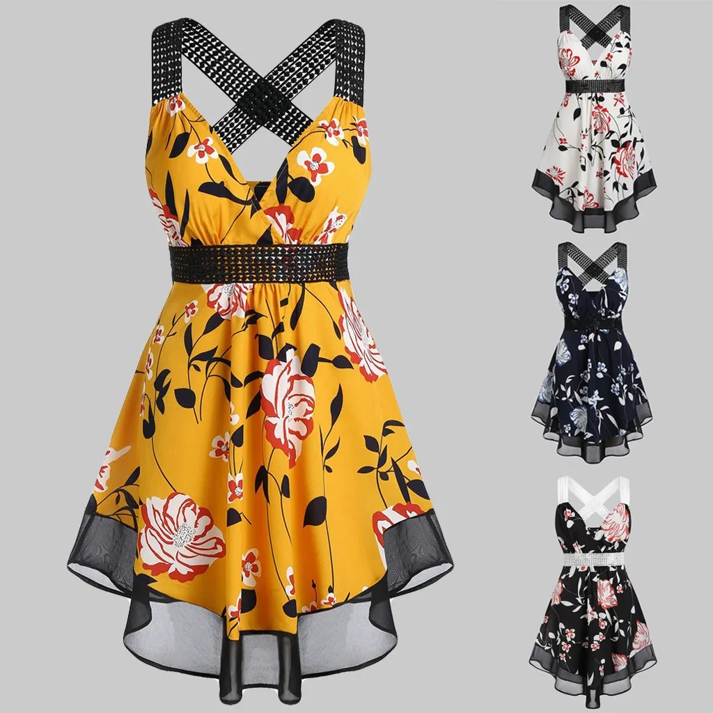 Women's V Neck Plus Size Floral Print Tunic Tank Top printing  blouseSleeveless Shirts BlouseLatest fashion women's clothing